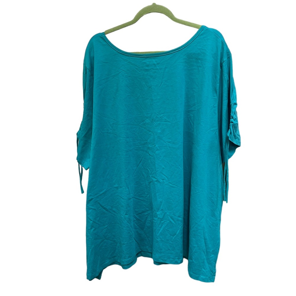 Woman Within Scoop Neck T Top Embellished Adjustable Short Sleeves Size 5X Plus - Picture 5 of 6